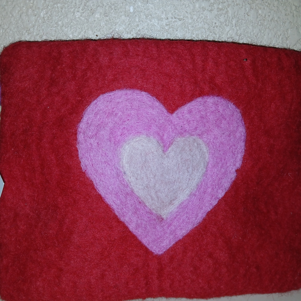 Paper Source Red Cosmetic Bag with Pink Heart Design